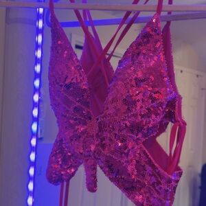 Oh Polly Pink Sequin Butterfly Bra